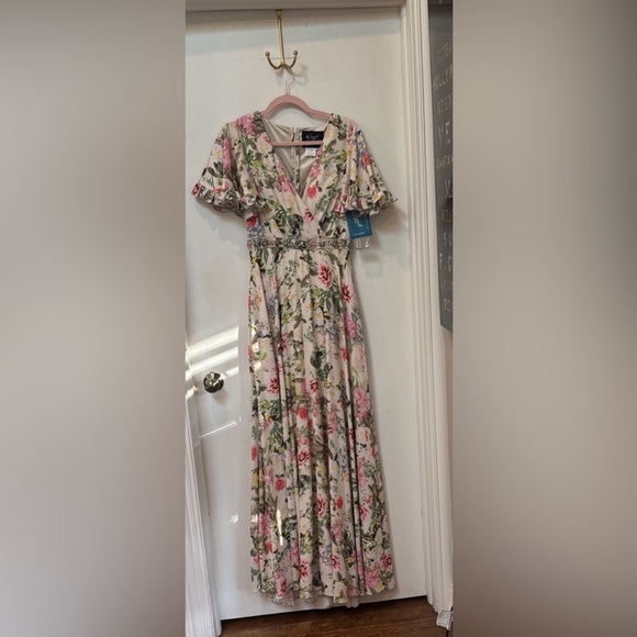 Mac Duggal Floral Chiffon Beaded Waist  Maxi Dress Gown NWT 2 - Picture 6 of 12